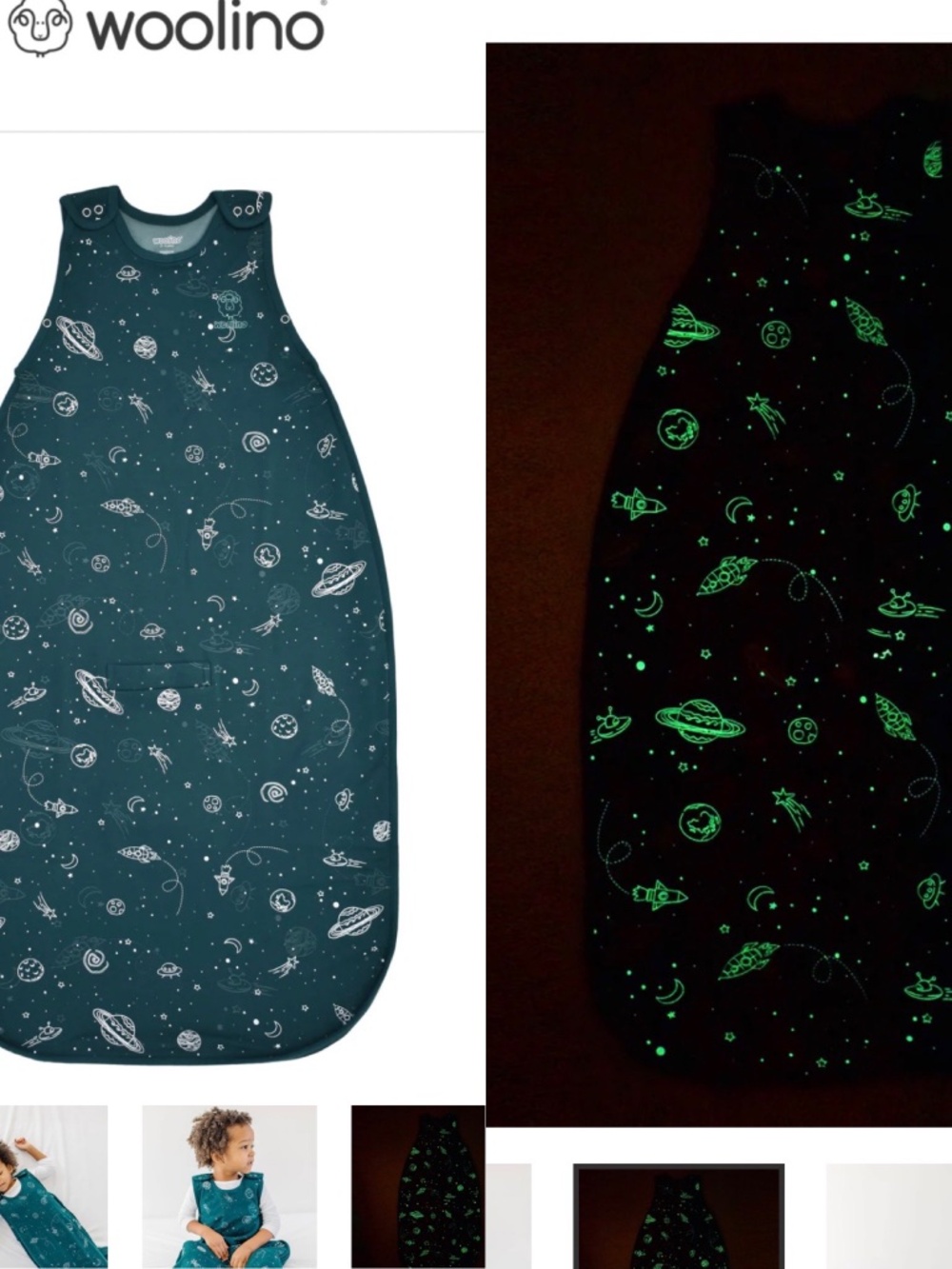 Woolino 2-4 years Ultimate Toddler Sleep Sack Space Glow In the Dark